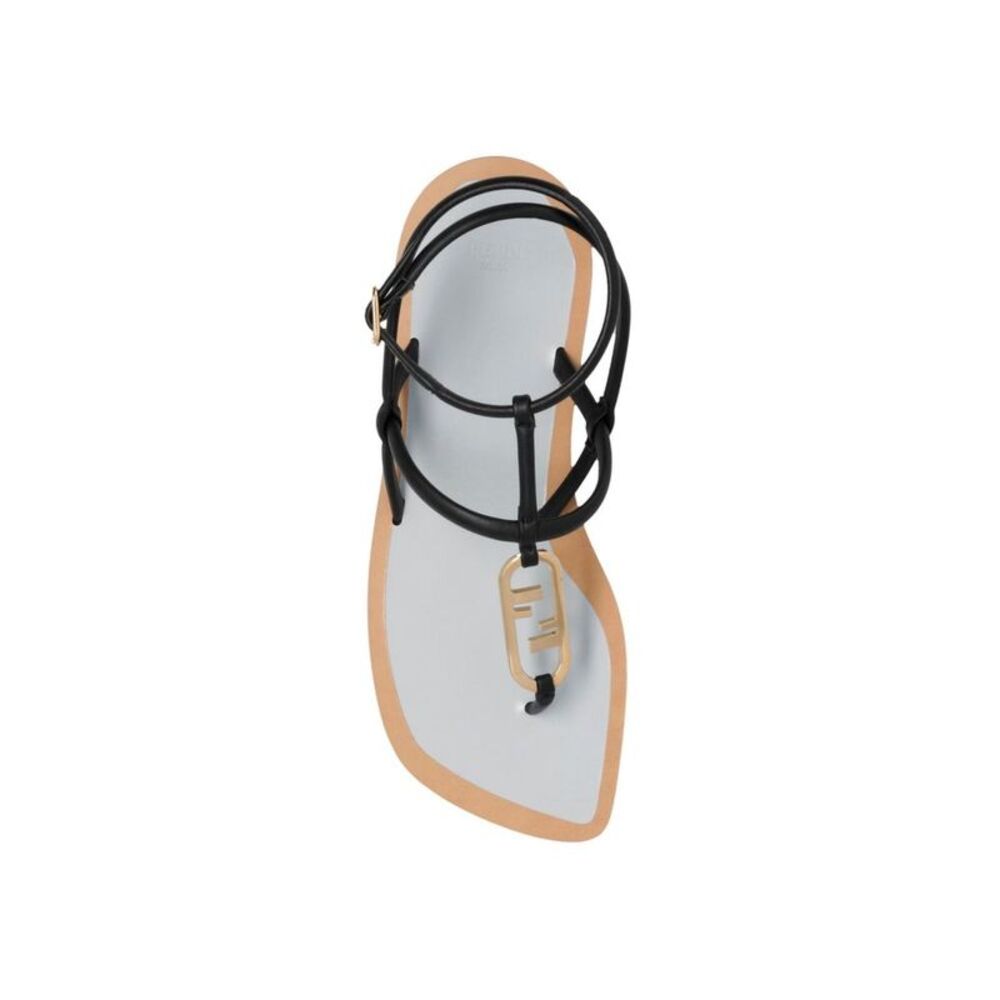 Fendi Black Leather Flat Women's Sandals - Picture 4 of 4